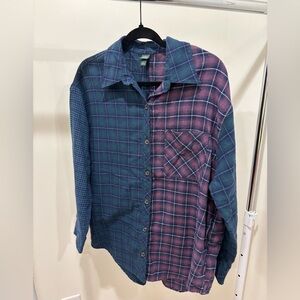 Wild Fable Women's Dual-Tone Plaid Shirt - Green and Red